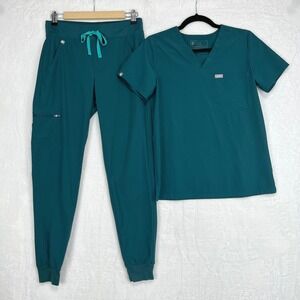 FIGS Scrub Set Catarina Top Zamora Joggers Womens XS Caribbean Blue Fionlite LE